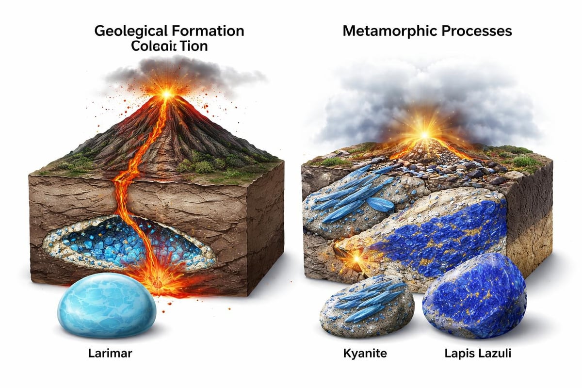 Formation environments for different blue stone varieties