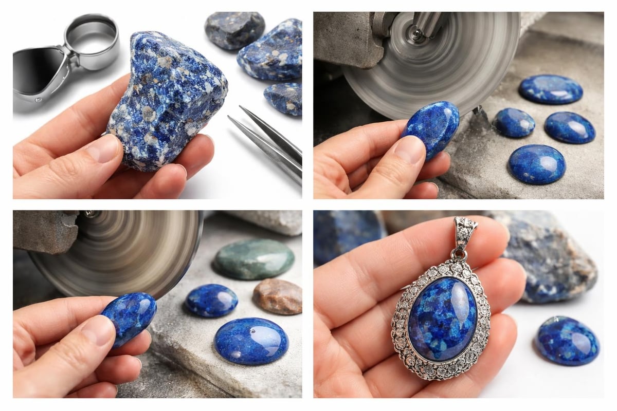 Transformation process from raw stone to finished jewelry