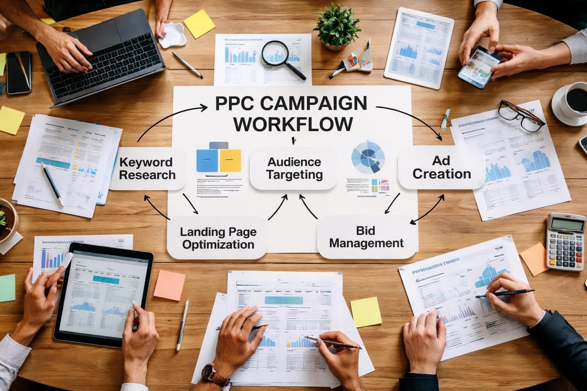 Powerful PPC Advertising Company Benefits for Growth 1 PPC campaign workflow stages