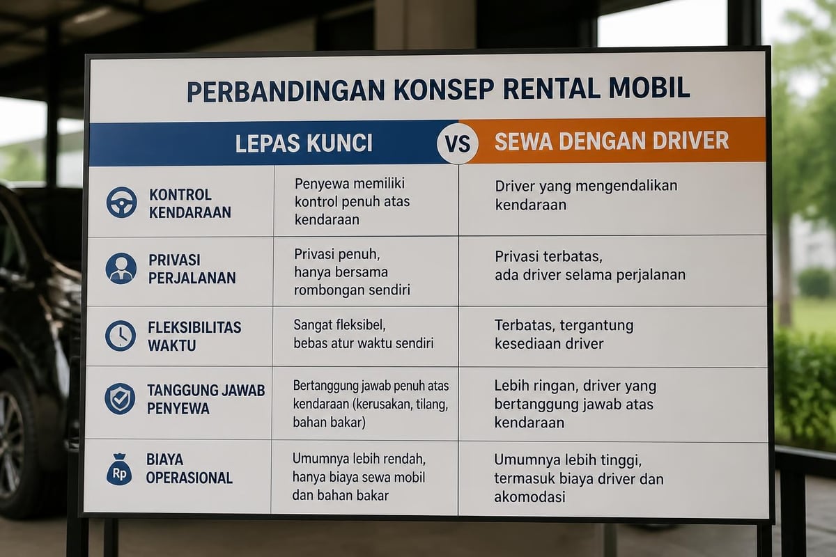 Rental Mobil Bekasi Lepas Kunci: Panduan Lengkap 2026 2 Perbedaan sistem rental lepas kunci dan sewa dengan driver