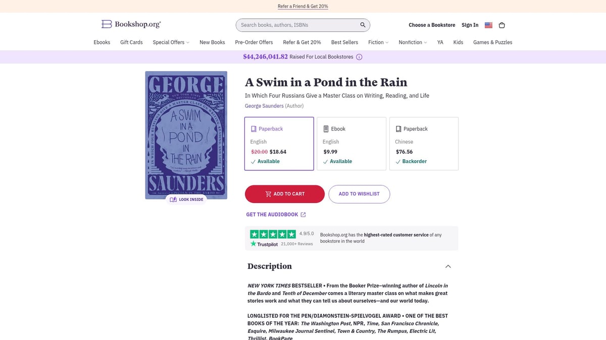 Top 10 Best Books for Authors to Read in 2026 - A Swim in a Pond in the Rain by George Saunders