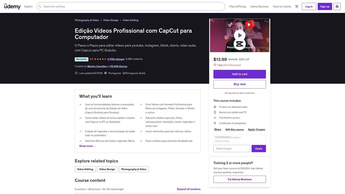 7 Opções de Curso de Edição Para Transformar Seu Conteúdo 2025 - Edição Vídeos Profissional com CapCut para Computador – Udemy