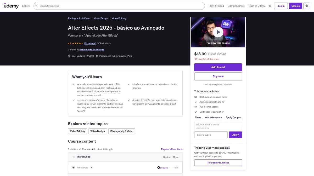 7 Opções de Curso de Edição Para Transformar Seu Conteúdo 2025 - After Effects 2025 – Básico ao Avançado – Udemy