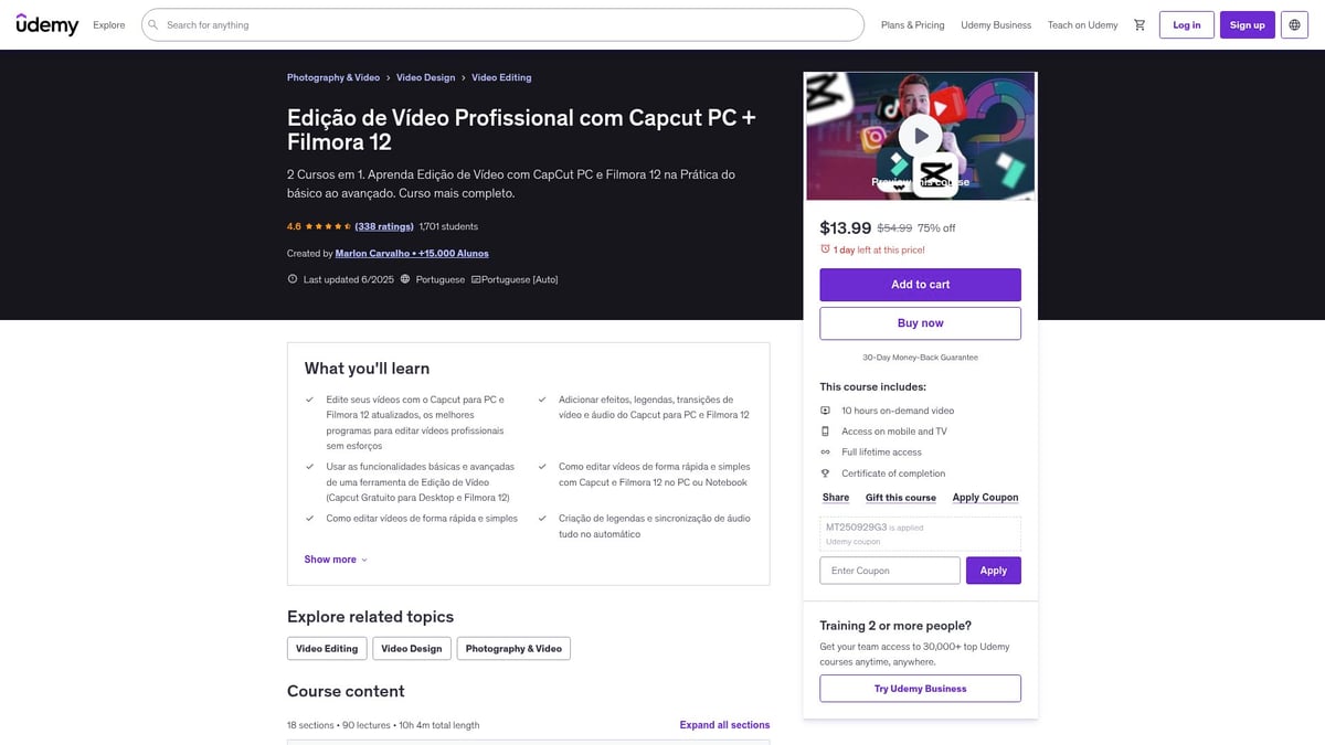 7 Opções de Curso de Edição Para Transformar Seu Conteúdo 2025 - Edição de Vídeo Profissional com CapCut PC + Filmora 12 – Udemy