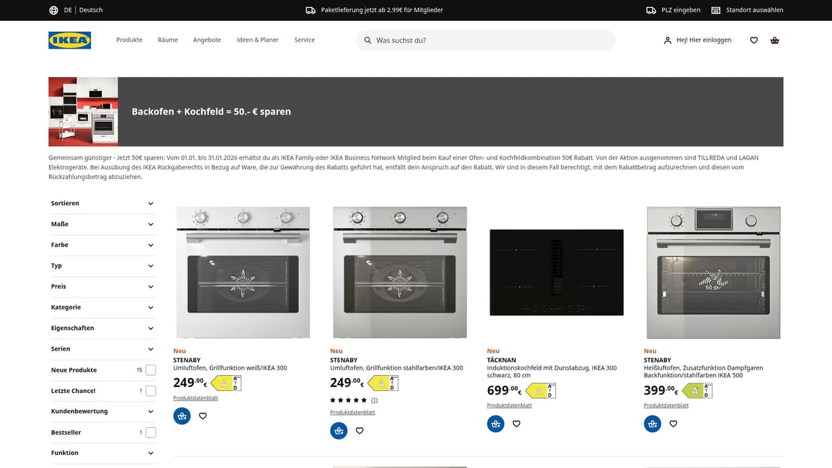 7 Überraschende IKEA Angebot Highlights 2026 für Sparfüchse - 6. Backofen & Kochfeld Kombi – 50 € sparen bei Doppelkauf