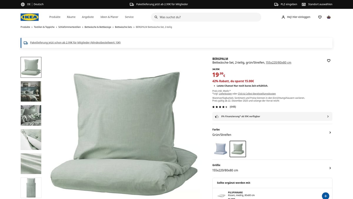 7 Überraschende IKEA Angebot Highlights 2026 für Sparfüchse - 7. BERGPALM Bettwäsche-Set, 2-teilig – 42% Rabatt „Letzte Chance“