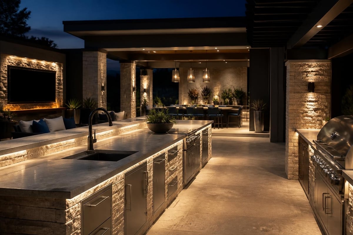 Outdoor kitchen lighting layers
