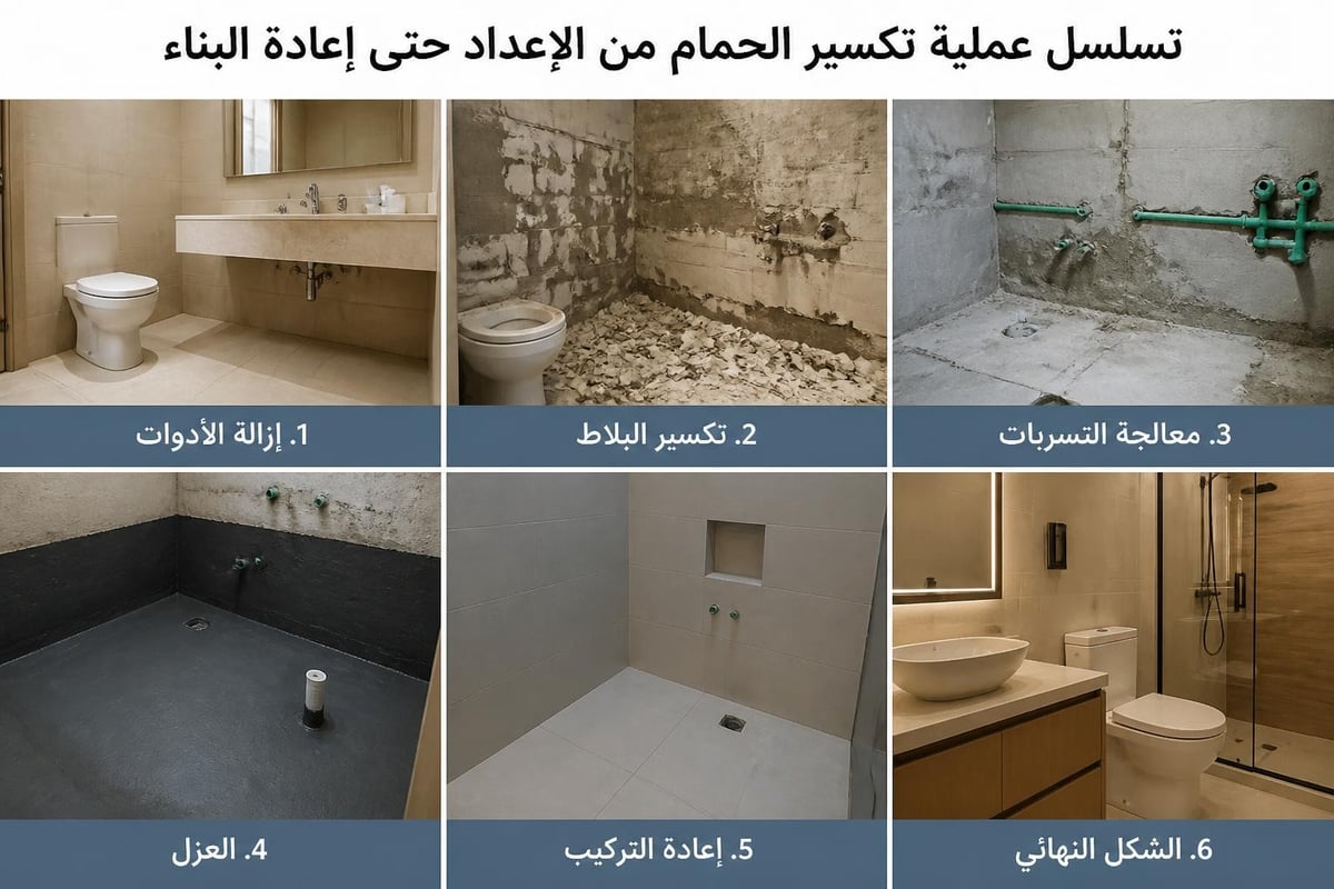 مراحل تنفيذ تكسير الحمام