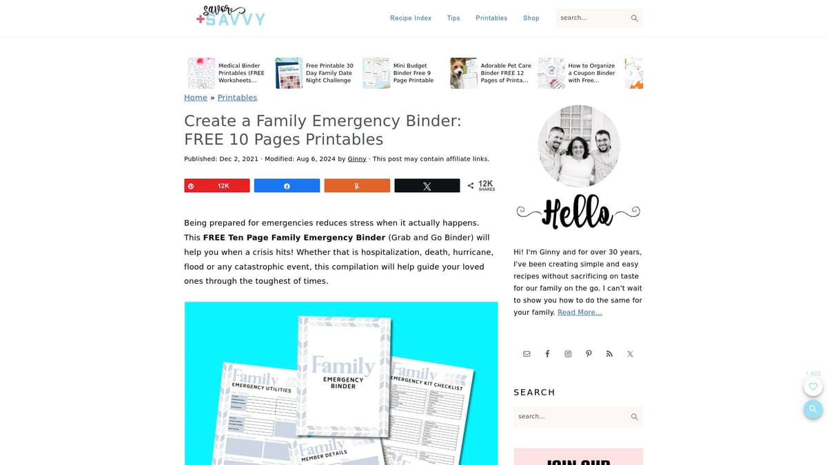 7 Essential Free Emergency Binder Printables PDF for 2025 - Family Emergency Binder by Savor + Savvy