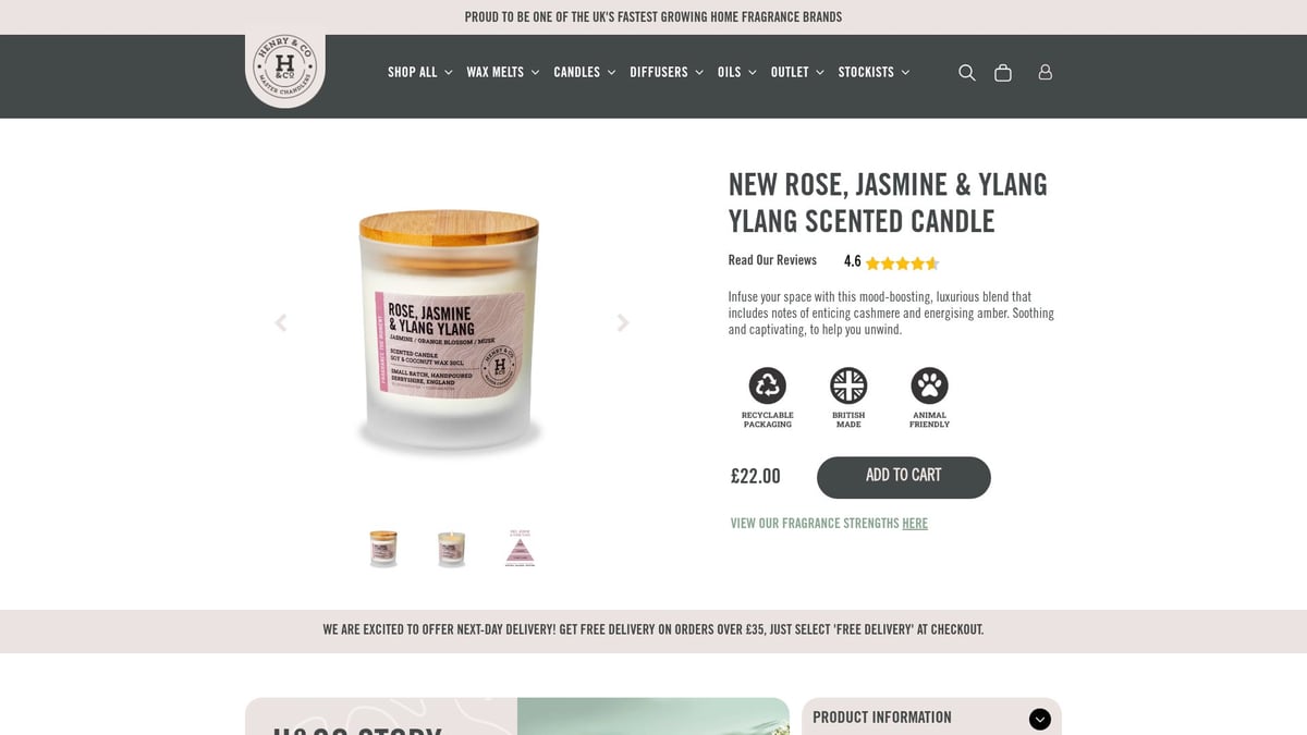Top 8 Scented Candles UK Picks to Transform Your Home 2025 - Henry & Co – Rose, Jasmine & Ylang Ylang Scented Candle