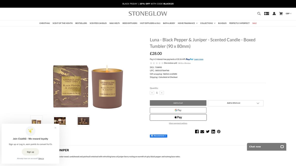 Top 8 Scented Candles UK Picks to Transform Your Home 2025 - Stoneglow Luna – Black Pepper & Juniper Candle