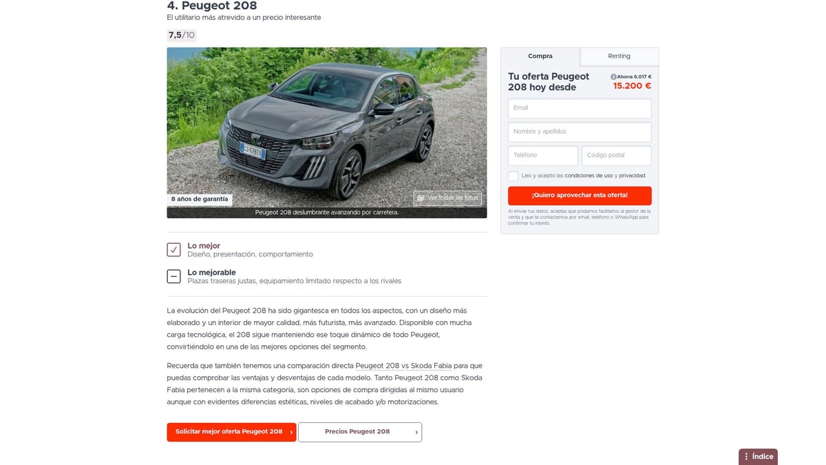 8 Coches Utilitarios Destacados Para Comprar en 2026 - Peugeot 208