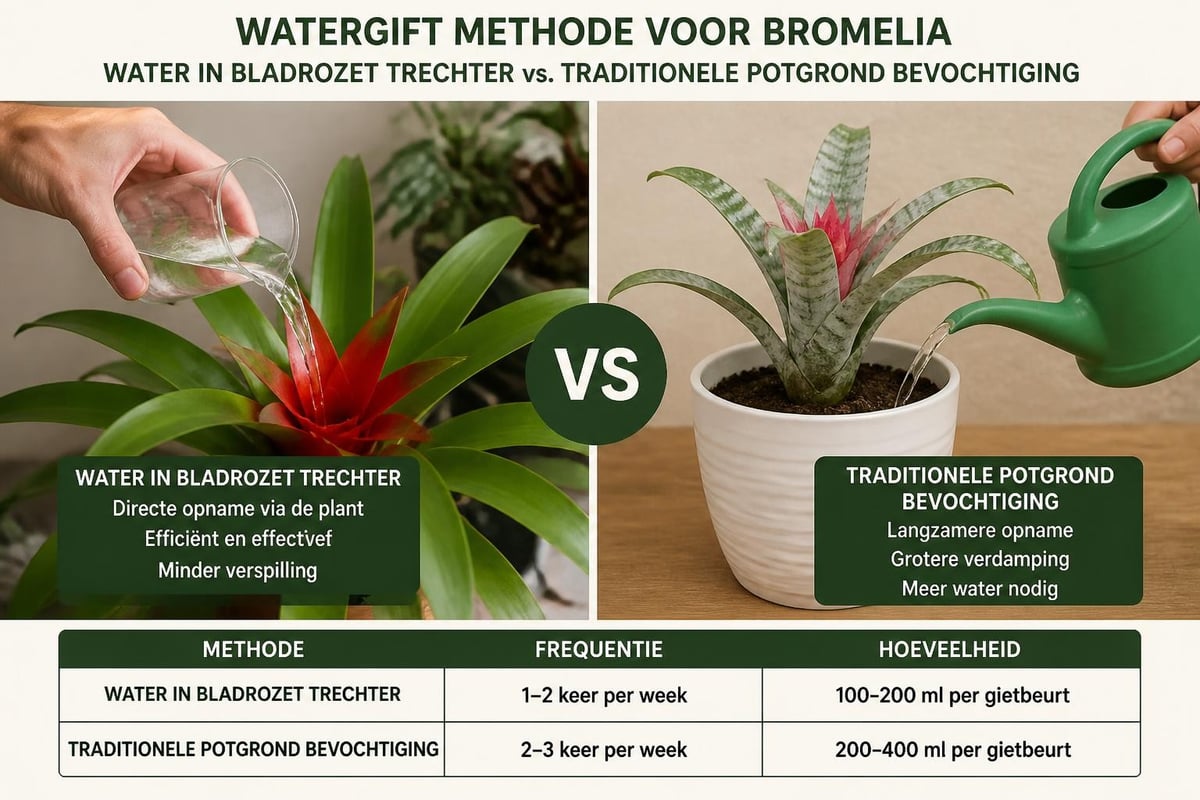 Bromelia watergeven in trechter
