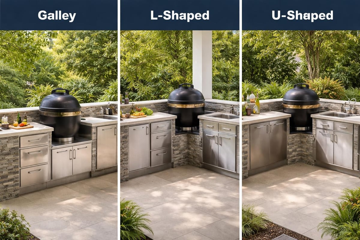 Kamado outdoor kitchen layout configurations