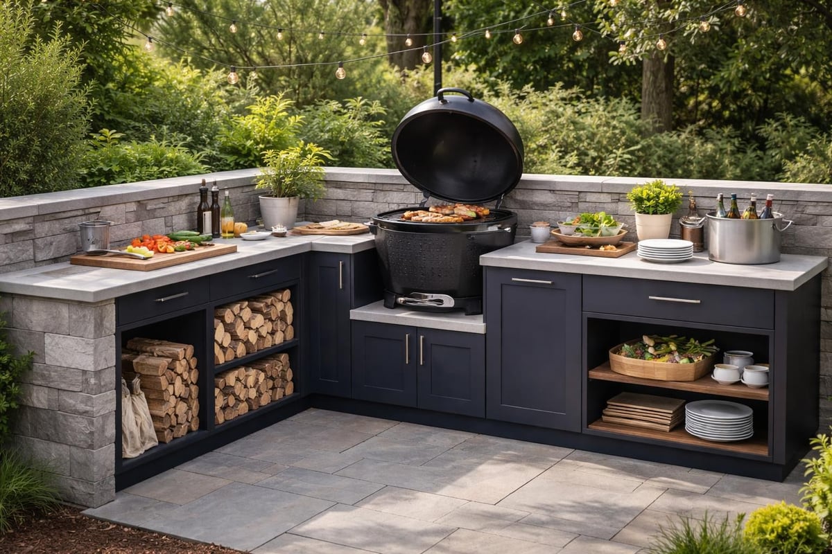 Kamado outdoor kitchen workflow zones