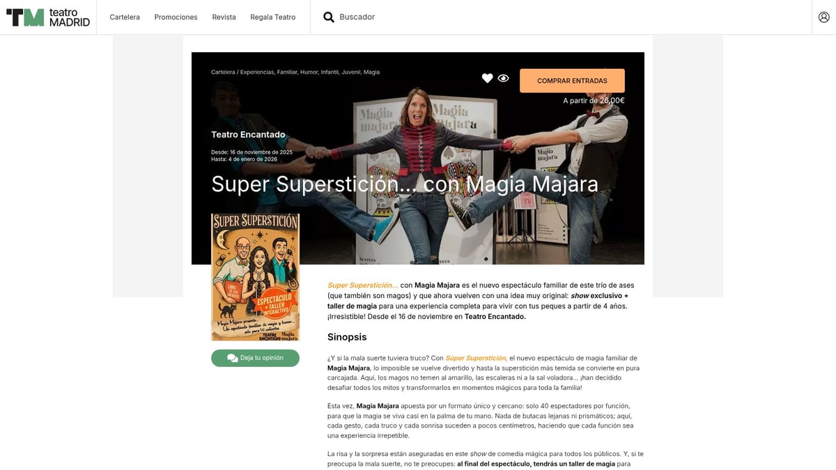Descubre El Mejor Espectaculo Magia Madrid: Top Opciones 2026 - 2. Teatro Encantado: Super Superstición con Magia Majara