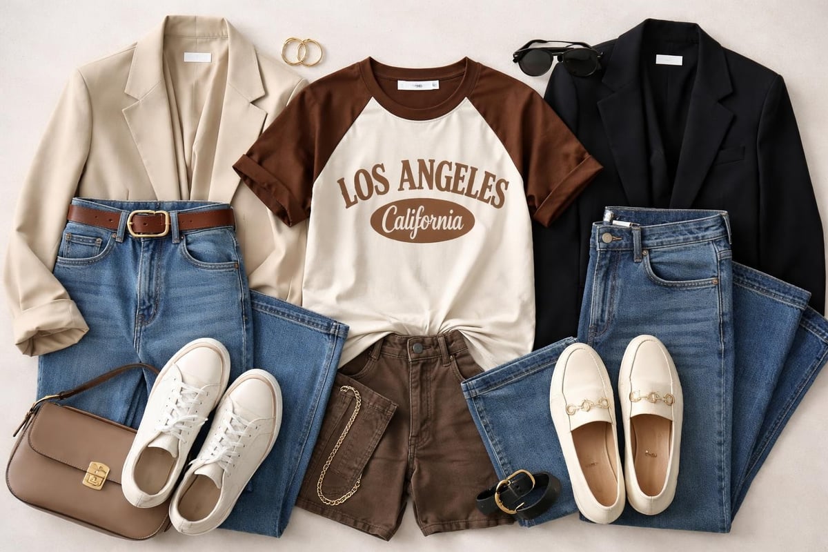 Brown and white graphic tee capsule wardrobe