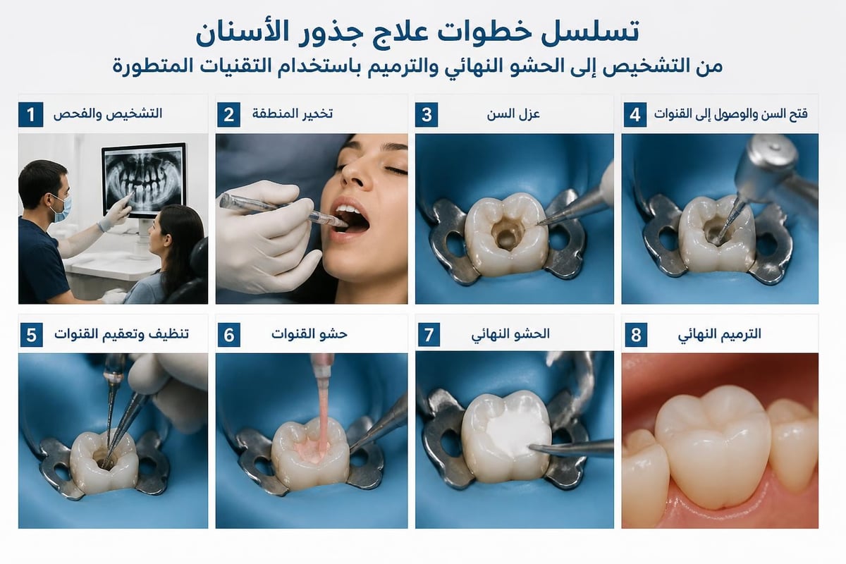 مراحل علاج جذور الأسنان