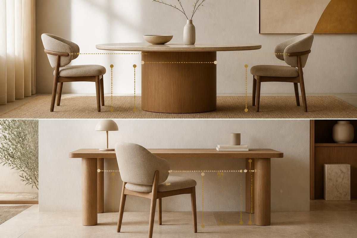 Table and chair dimension relationships