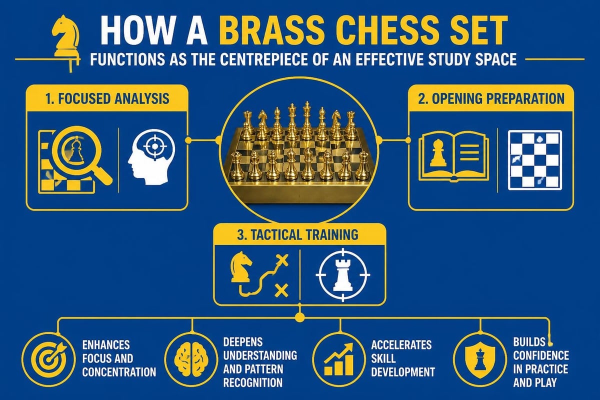 Chess study environment with brass set