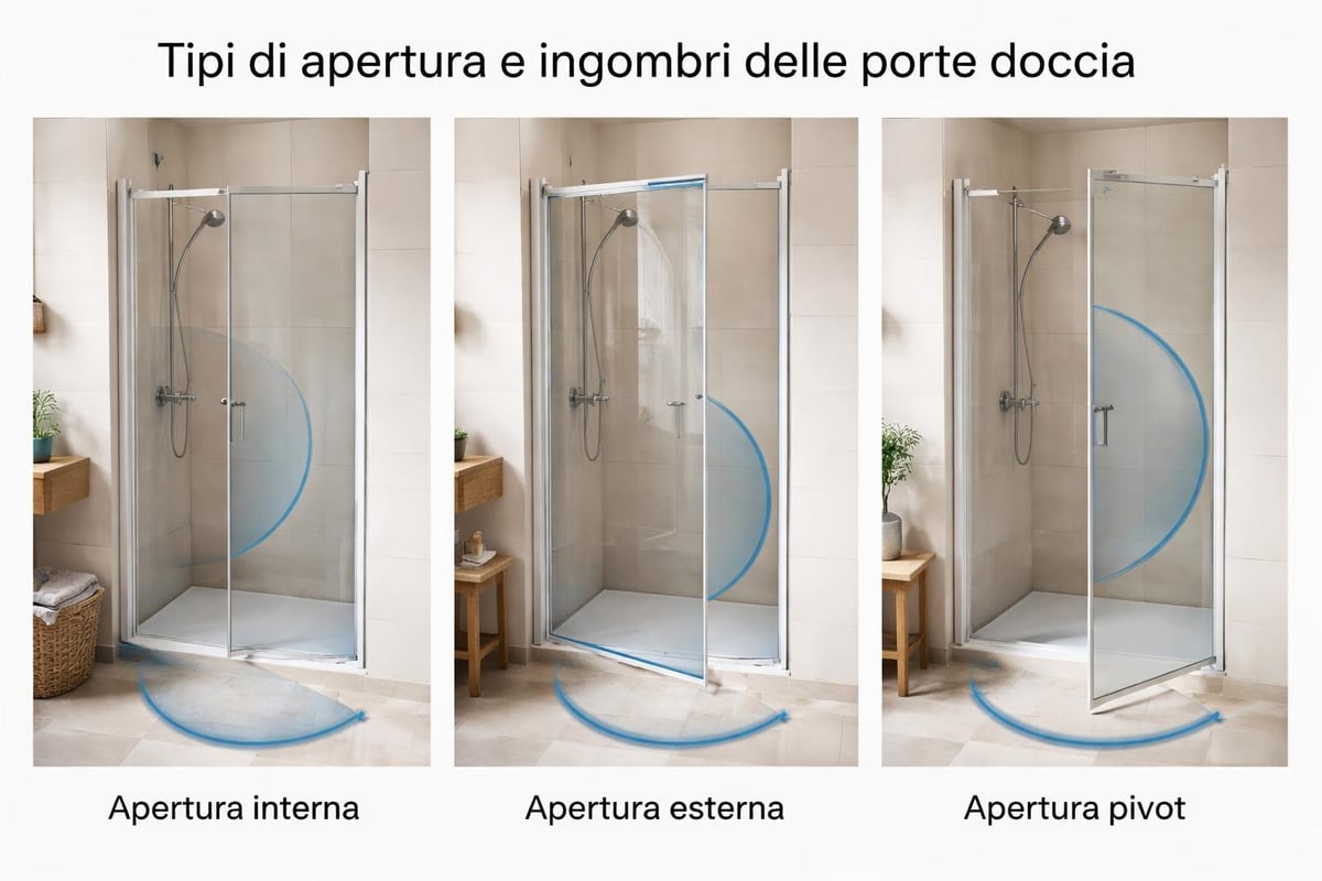 Tipi di apertura e meccanismi di chiusura delle porte doccia a battente