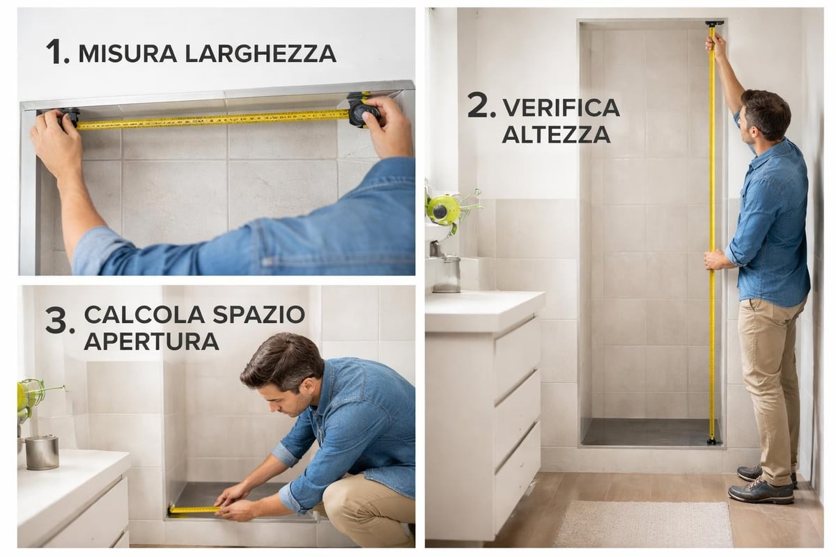 Processo di misurazione per installazione porta doccia
