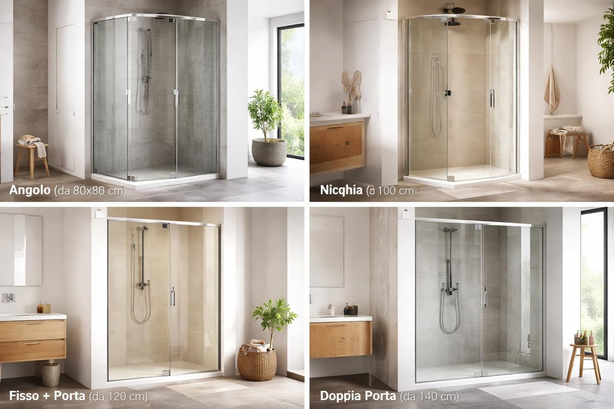 Configurazioni doccia a battente per differenti layout bagno