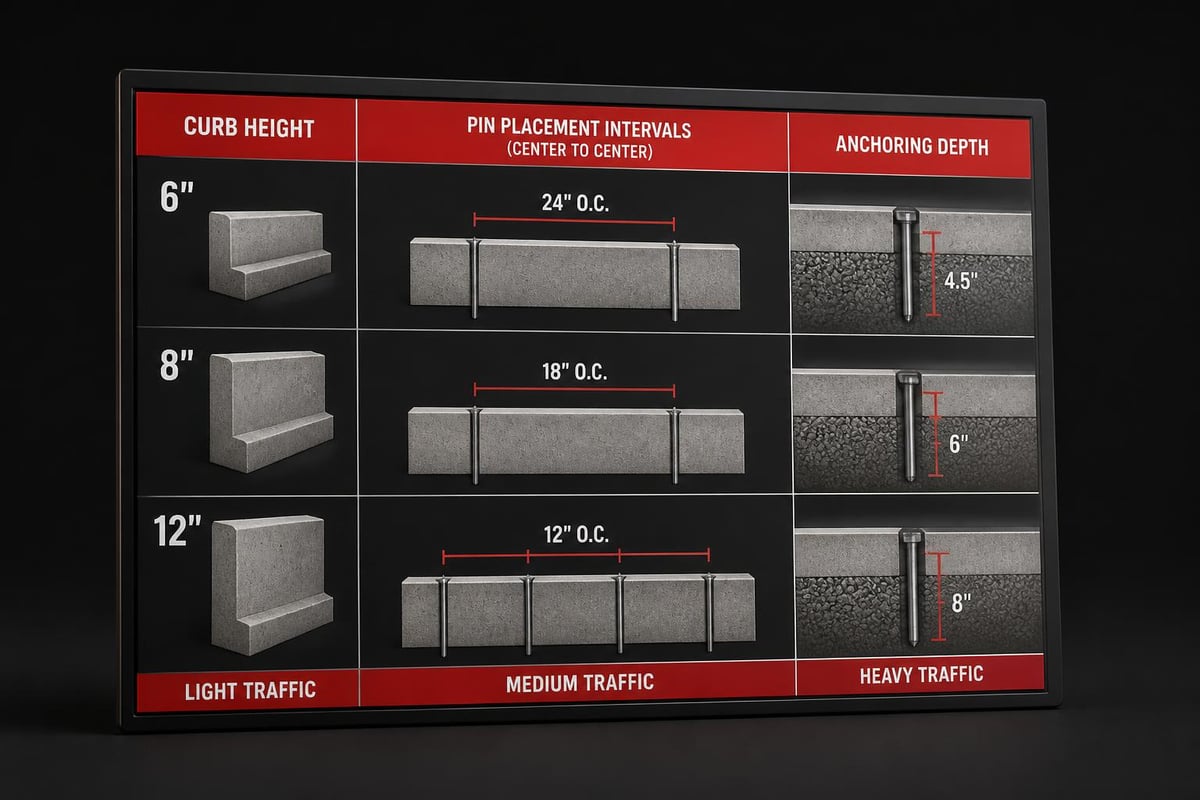 Pin curb components and installation
