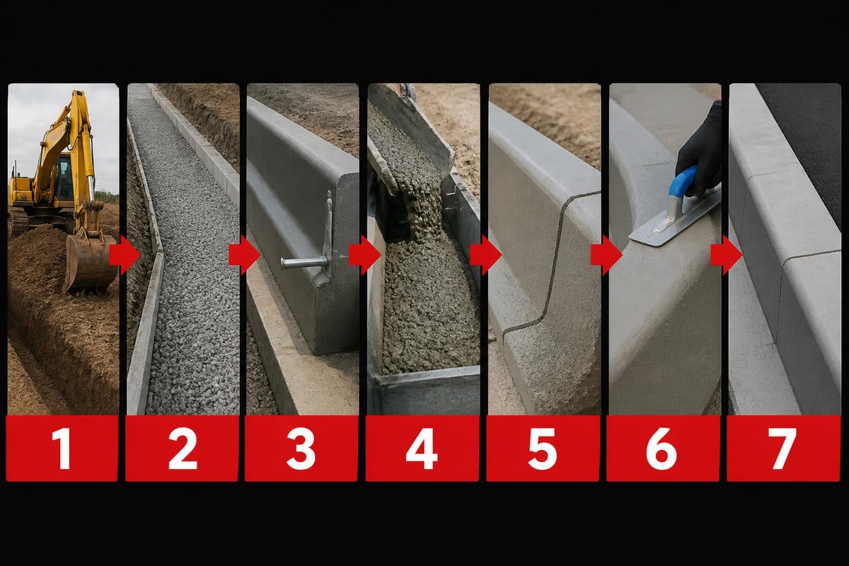 Pin curb installation stages