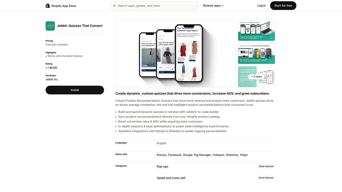 Top 12 Shopify Apps Indispensables à Découvrir en 2026 - Jebbit: Custom Product Quizzes