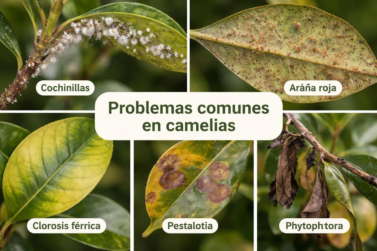 Síntomas de plagas y enfermedades en camelias