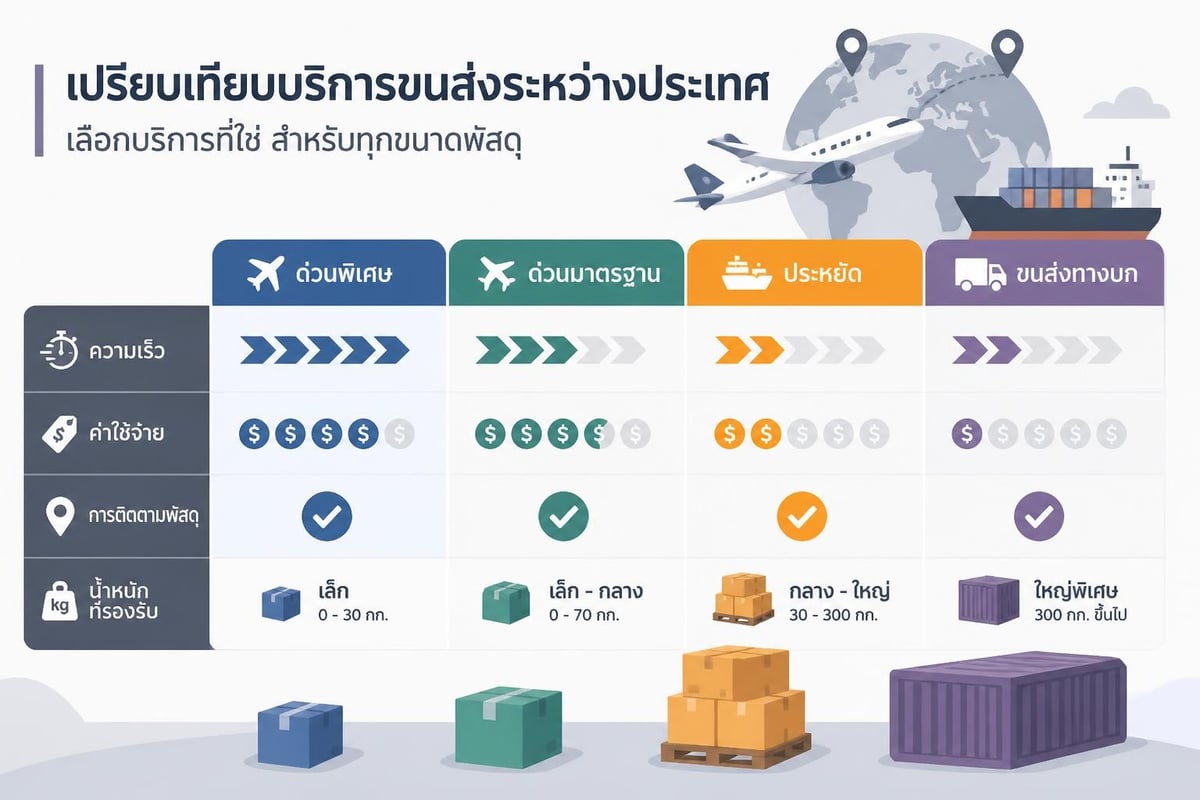 Shipping service comparison matrix