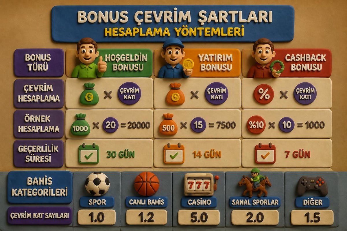 Bonus çevrim şartları karşılaştırması