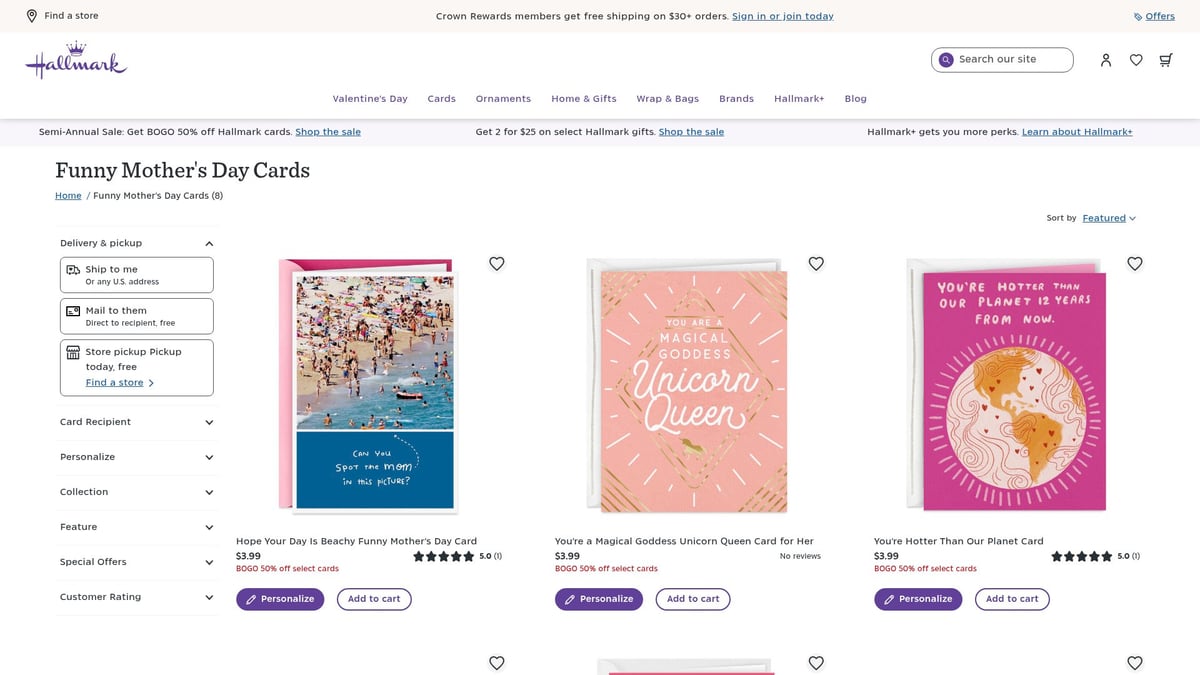 7 Hilarious Funny Mothers Day Cards to Make Her Laugh in 2026 - “Thanks for Not Unfriending Me in Real Life” by Hallmark