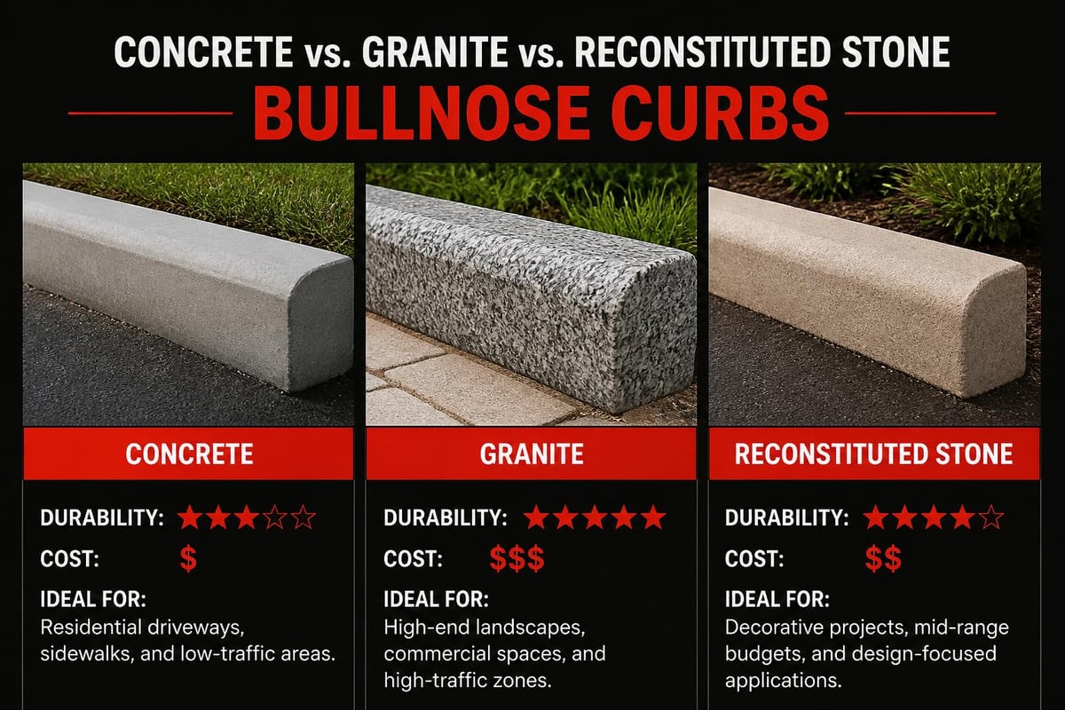 Bullnose curb material comparison
