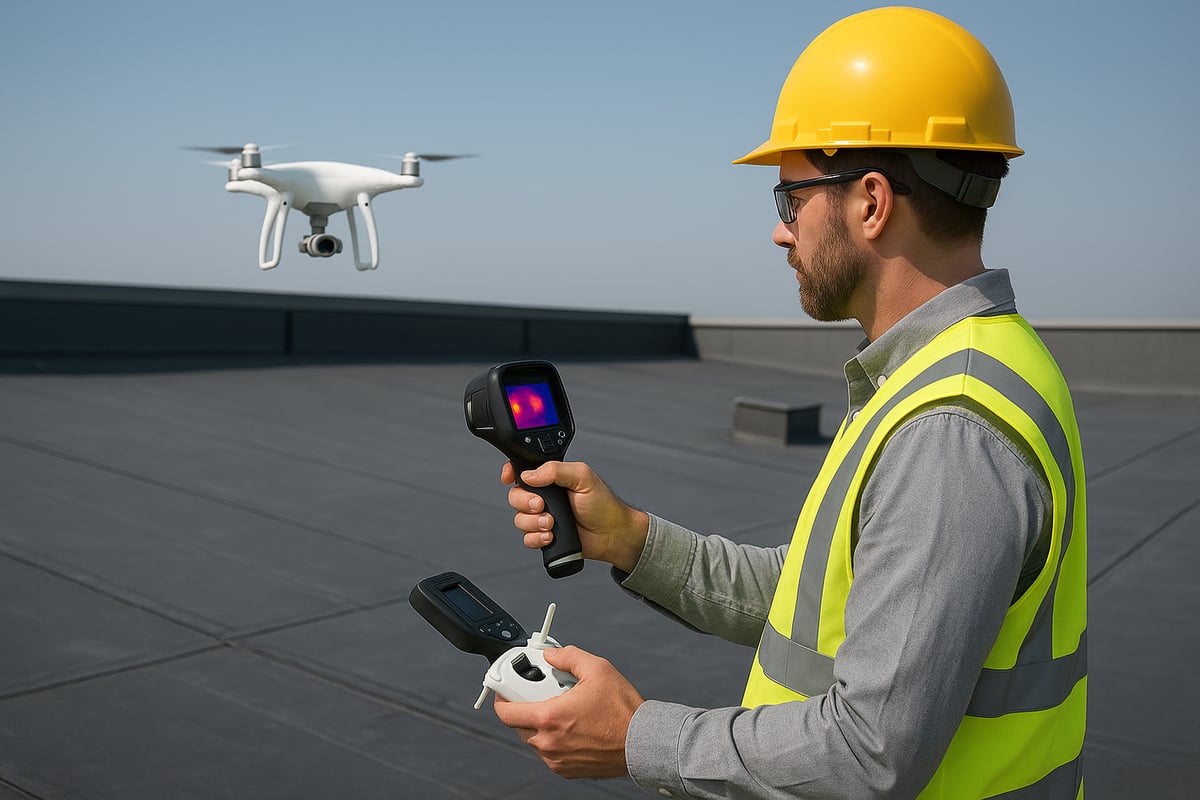 Inspector checking EPDM roof seams for damage