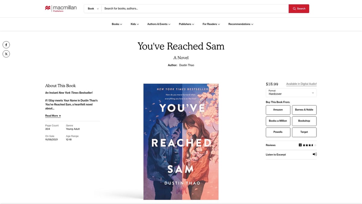 10 Essential Best Reading Books For Teenage in 2026 - You’ve Reached Sam by Dustin Thao