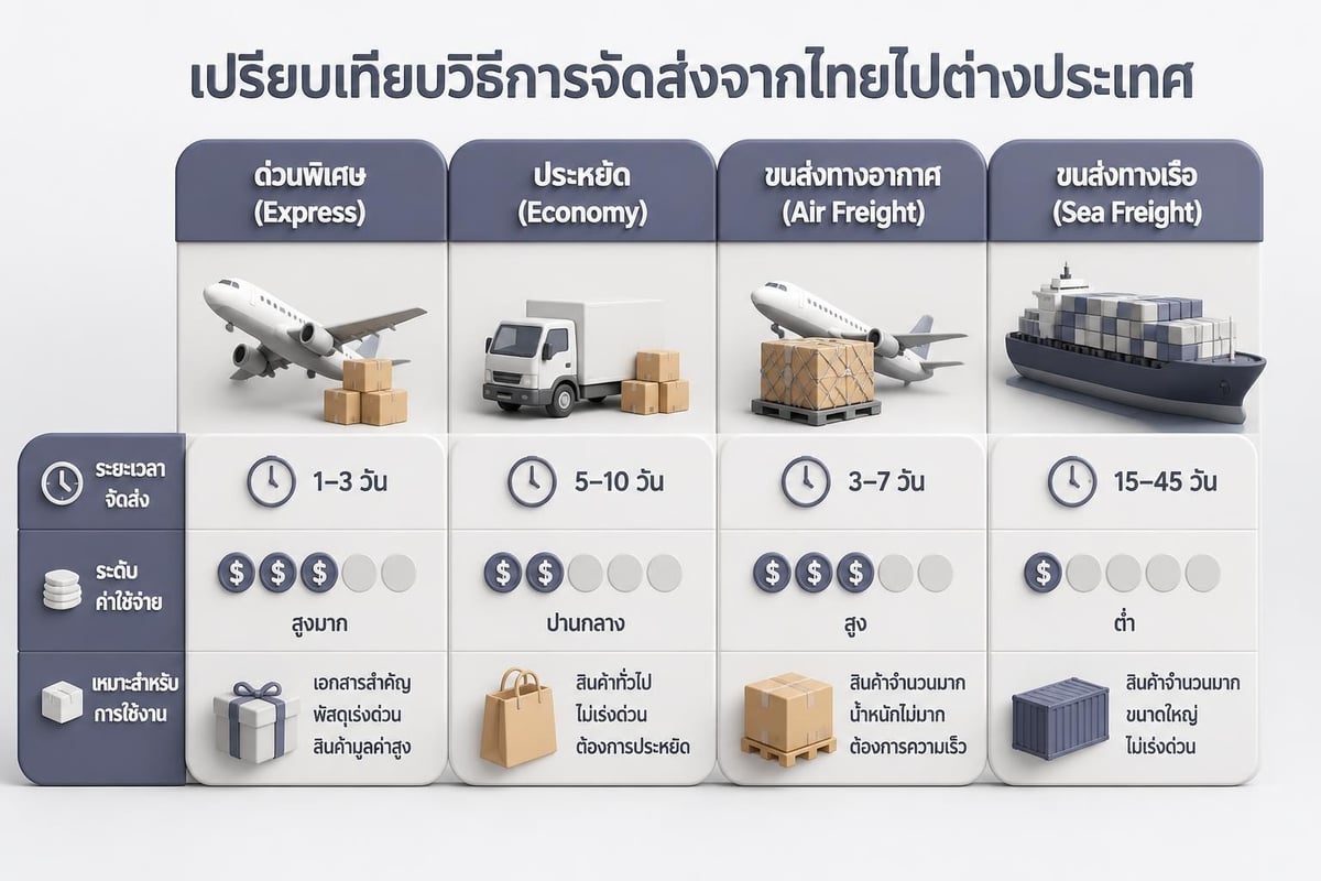 Shipping methods comparison