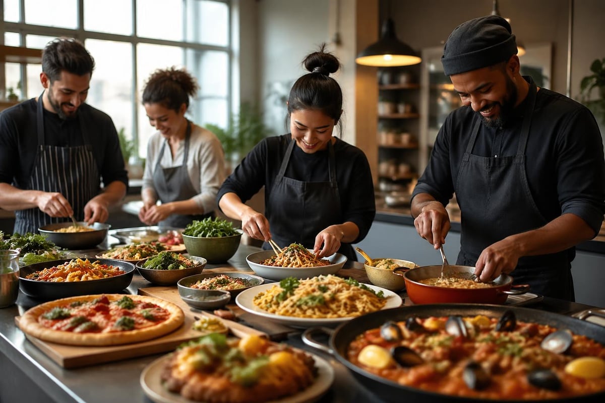 World cuisine team cooking