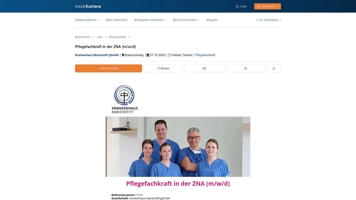7 Top Stellenangebote Gesundheits und Krankenpfleger 2025 - Pflegefachkraft in der ZNA (m/w/d) – Krankenhaus Marienstift gGmbH