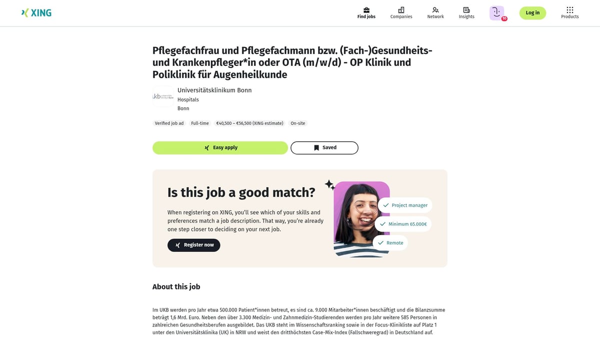 7 Top Stellenangebote Gesundheits und Krankenpfleger 2025 - Pflegefachfrau/Pflegefachmann – Universitätsklinikum Bonn, Augenheilkunde