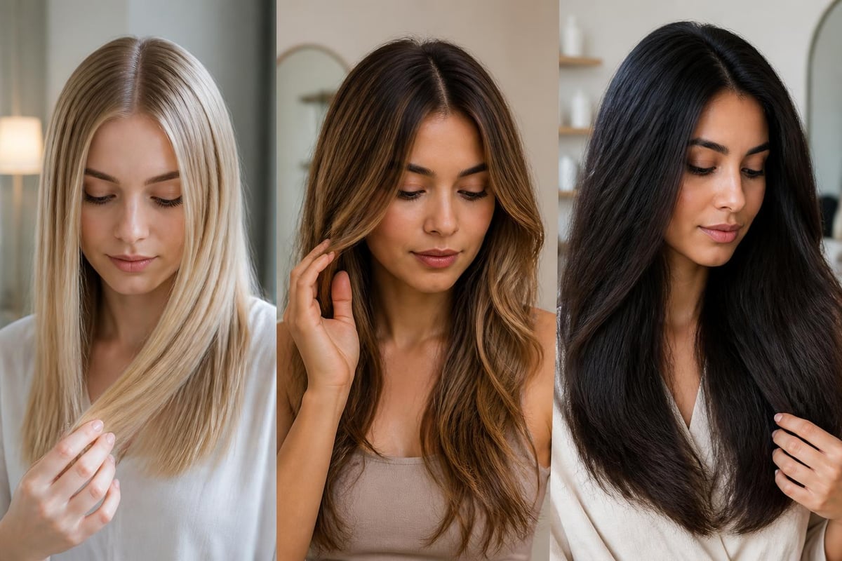 Hair texture comparison showing fine medium and coarse strands for sleek styling technique selection