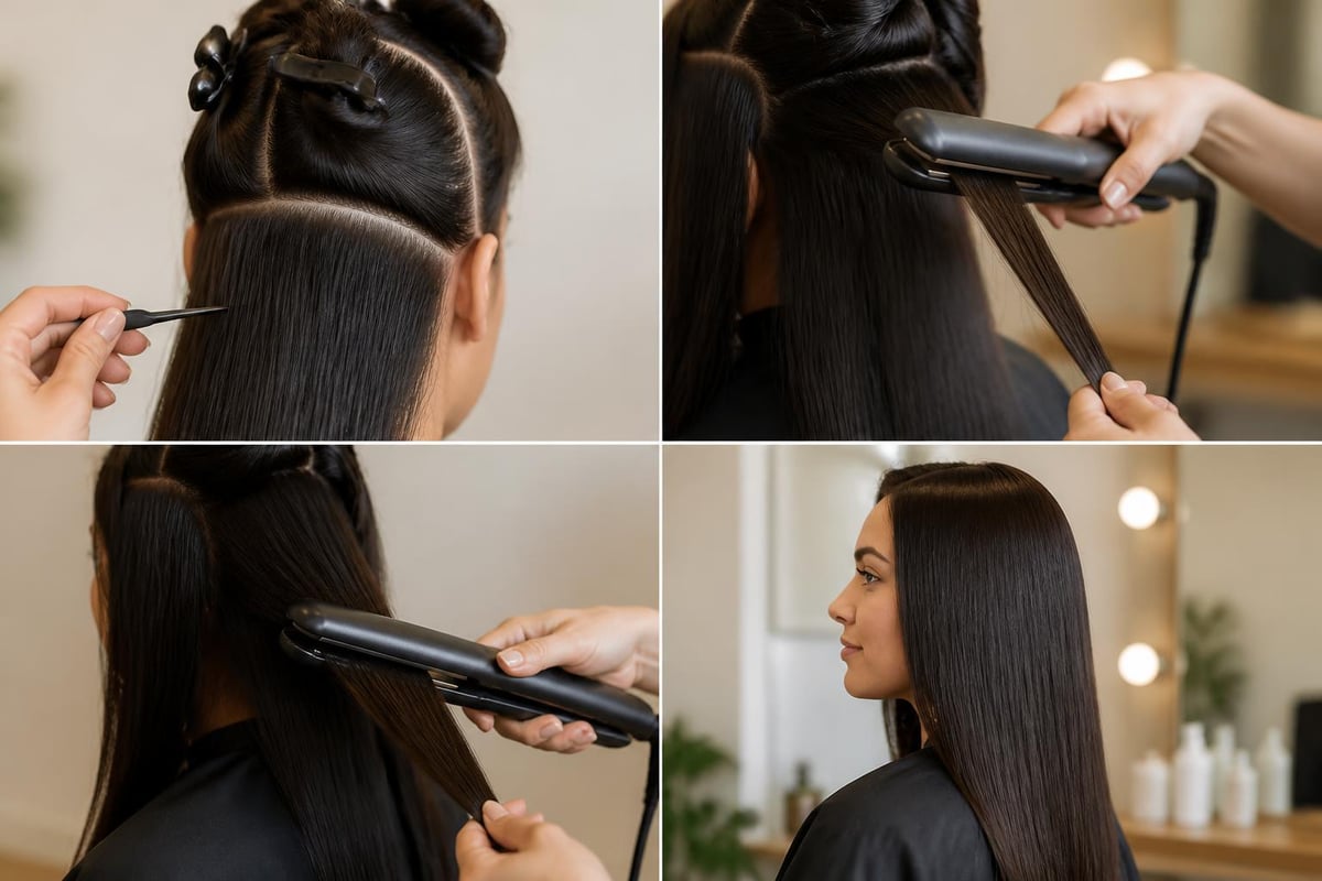 Professional flat iron with ceramic plates and temperature controls for safe sleek hair styling