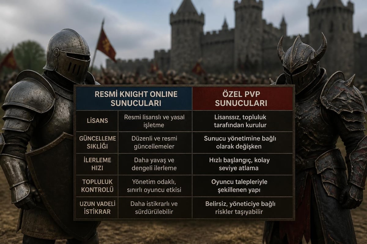 Knight Online sunucu tipleri karşılaştırması