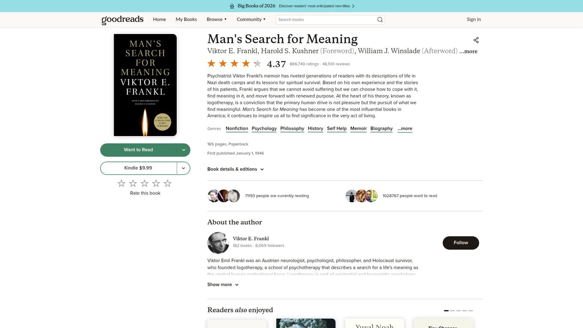 7 Must-Read Mind Books to Expand Your Thinking in 2026 - Man’s Search for Meaning by Viktor E. Frankl