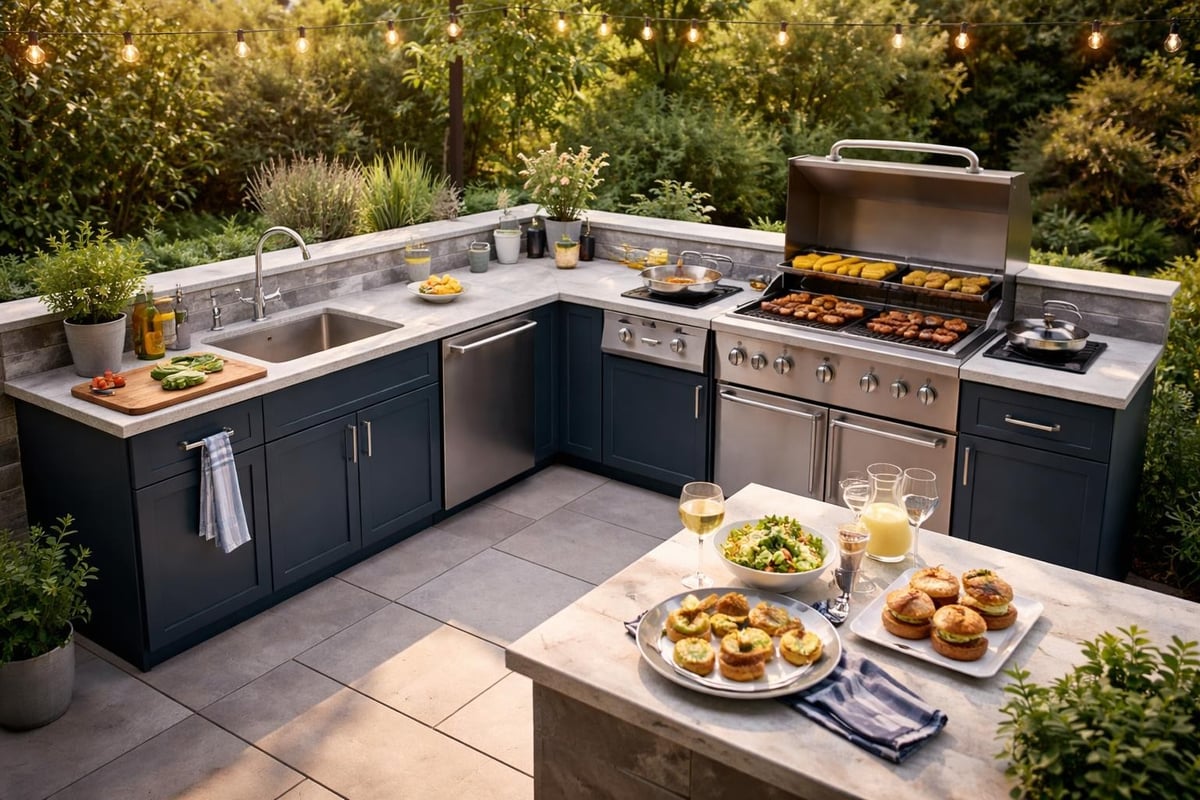 L-shaped outdoor kitchen zones