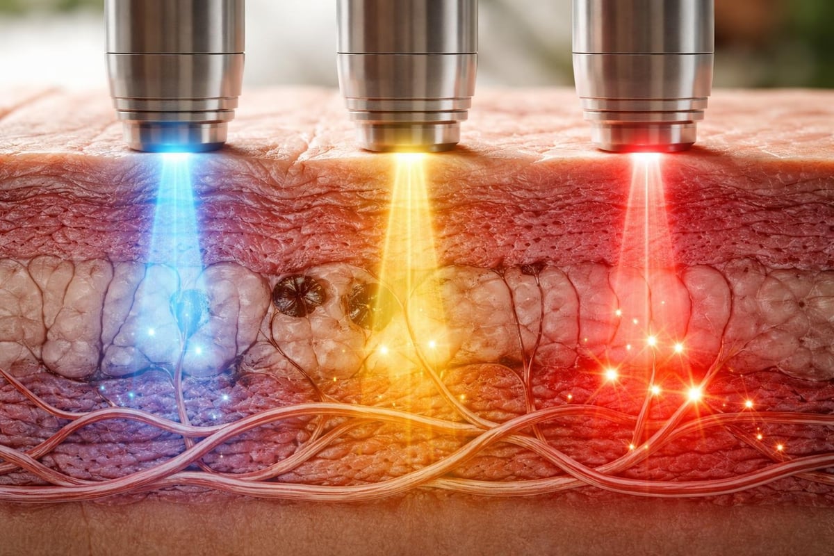 Laser wavelengths targeting skin layers