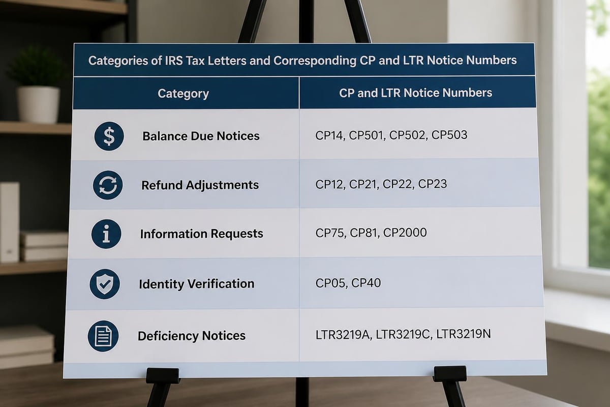 Common IRS tax letter types and their notice numbers