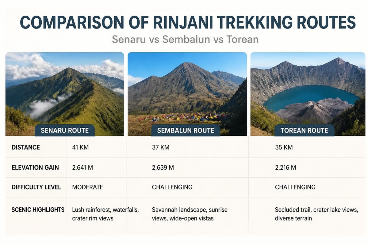 Mount Rinjani route comparison