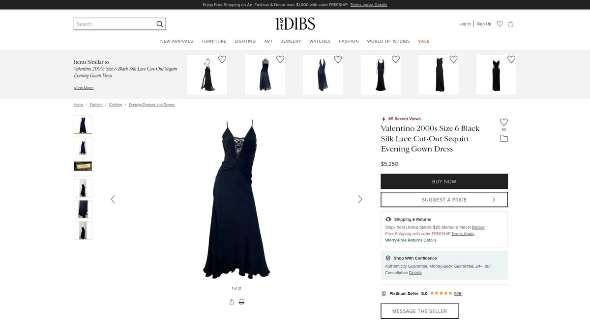 7 Stunning Vintage Valentino Dress Finds for 2026 - 2. Valentino Early 2000s Black Silk Lace Cut-Out Sequin Gown – $5,250 (1stDibs)